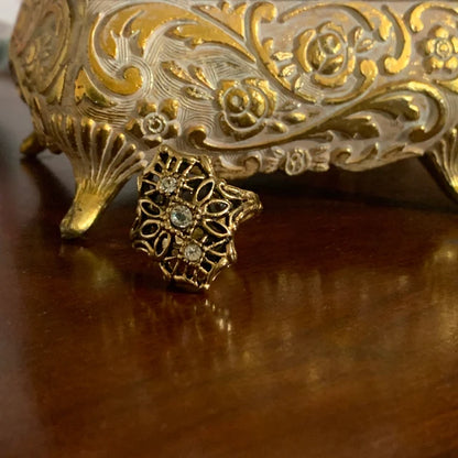 Vintage Edwardian Style Ring Antique 18k Yellow Gold Electroplated Clear Austrian Crystals Size: 7