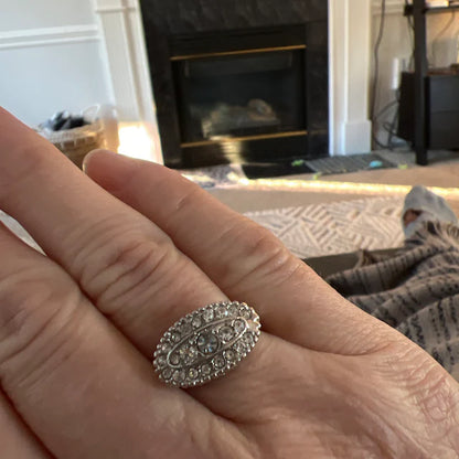 Vintage Clear Crystal Pave Ring in White 18kt Gold Electroplated Setting Made in the USA