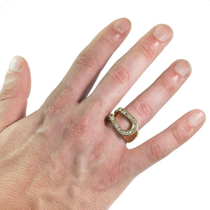 Men's Vintage Ring Equestrian Ring Horseshoe with Austrian Crystals Handcrafted 18k Gold R2541