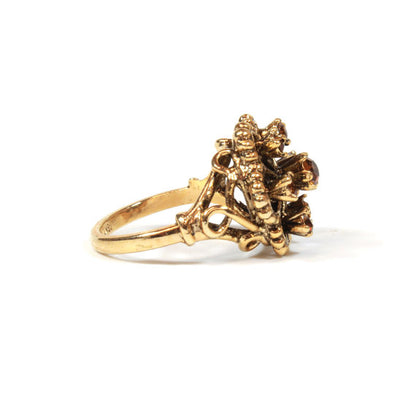 Vintage Citrine Austrian Crystals Filigree Style Antiqued 18k Yellow Gold Electroplated Ring