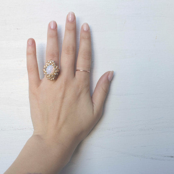 Vintage Women's Austrian Crystal Cocktail Ring 18k Gold Electroplated Birthstone Ring for Women