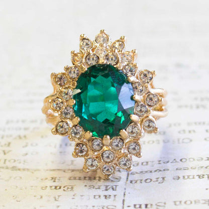 Vintage Women's Austrian Crystal Cocktail Ring 18k Gold Electroplated Birthstone Ring for Women
