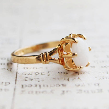 Vintage Ring 1970s Genuine Opal Solitaire Ring Antique 18k Gold October Birthstone Opals Jewelry Woman Handmade #R555 - Never Worn