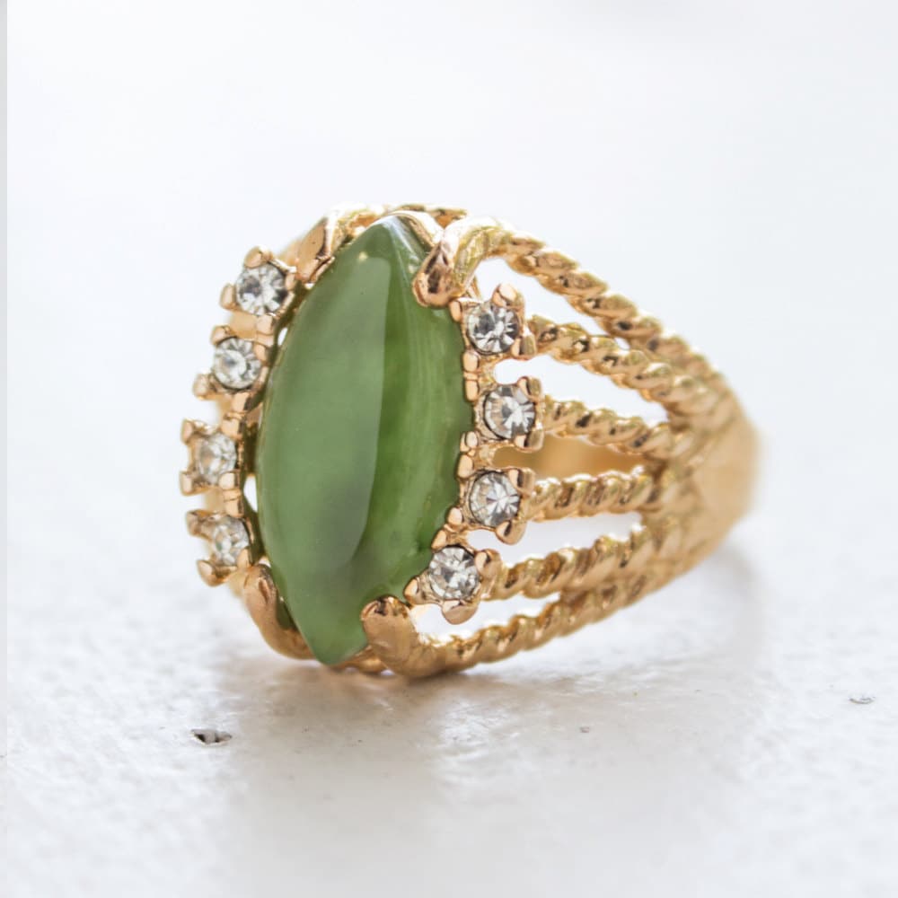 Vintage Ring Genuine Jade Filigree Ring 18k Gold Antique Womans Jewelry Handmade Rings #R574 - Limited Stock - Never Worn