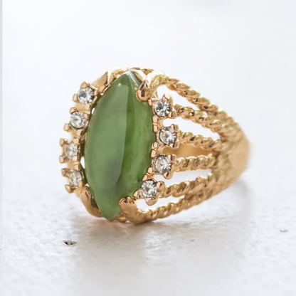 Vintage Ring Genuine Jade Filigree Ring 18k Gold Antique Womans Jewelry Handmade Rings #R574 - Limited Stock - Never Worn
