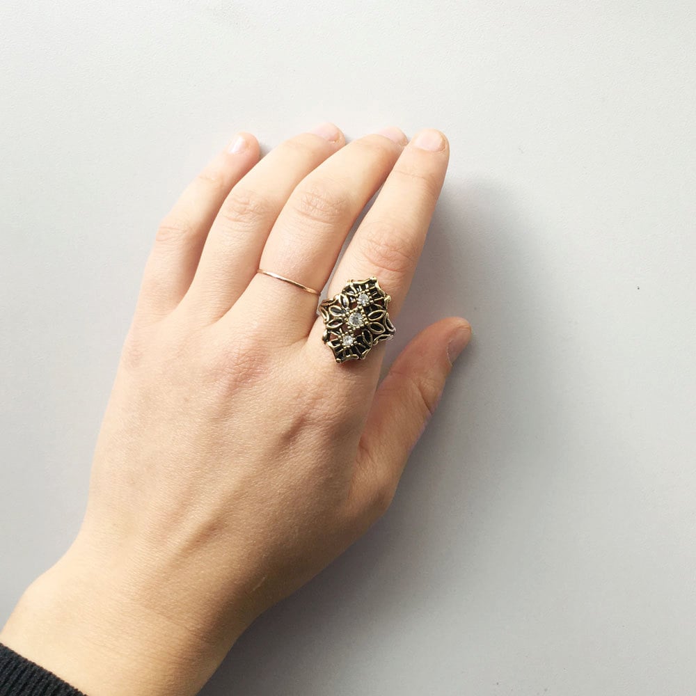 Vintage Ring Edwardian Style Ring Antique 18k Gold Clear Swarovski Crystals Womans Jewlery Handmade Size #R1372 - Limited Stock - Never Worn