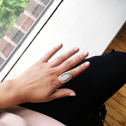 Vintage Ring Large Harlequin Opal and Clear Swarovski Crystals 18k Antique Gold Cocktail Ring Womans #R527 - Limited Stock - Never Worn