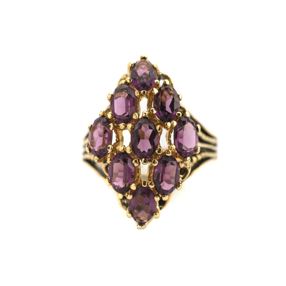 Vintage Ring Amethyst Swarovski Crystals 18k Gold Antique Womans Cocktail Ring Handmade Jewelry Amethysts #R284 - Limited Stock - Never Worn