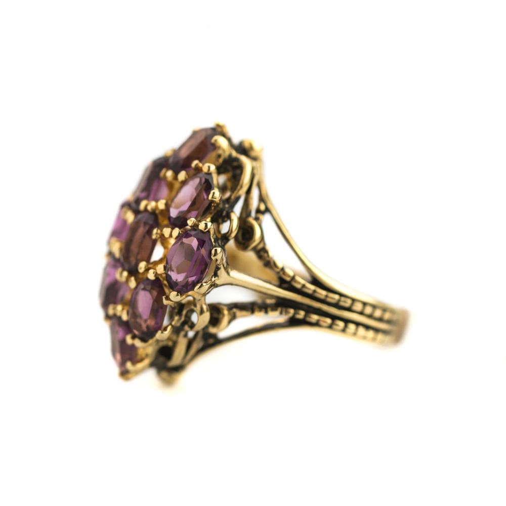 Vintage Ring Amethyst Swarovski Crystals 18k Gold Antique Womans Cocktail Ring Handmade Jewelry Amethysts #R284 - Limited Stock - Never Worn