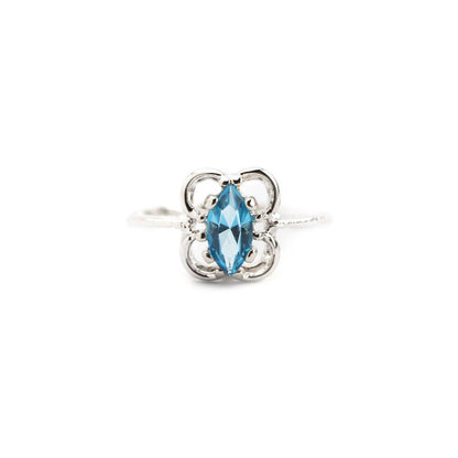 Vintage Ring Aquamarine Swarovski Crystal 18k White Gold Silver Setting March Birthstone #R586 - Limited Stock - Never Worn