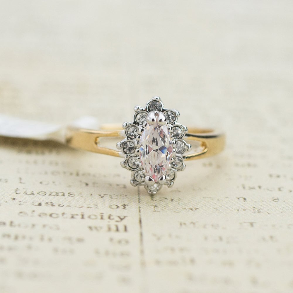 Vintage Ring Clear Cubic Zirconia 18kt Gold Womans Engagement Antique Jewlery CZ Handmade #R1314  - Limited Stock - Never Worn