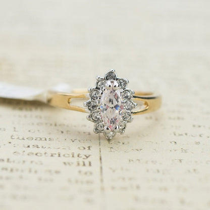 Vintage Ring Clear Cubic Zirconia 18kt Gold Womans Engagement Antique Jewlery CZ Handmade #R1314  - Limited Stock - Never Worn