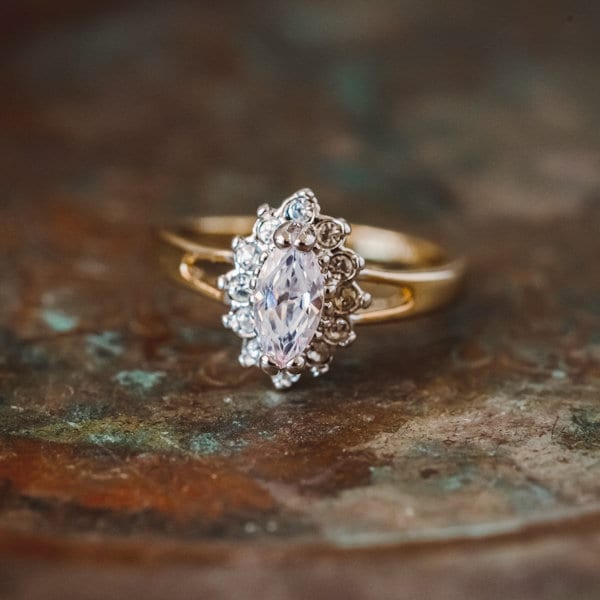 Vintage 1980s Austrian Crystal Marquise Ring with 18kt HGE Gold Electroplated Setting #R1314 jewelry image 1