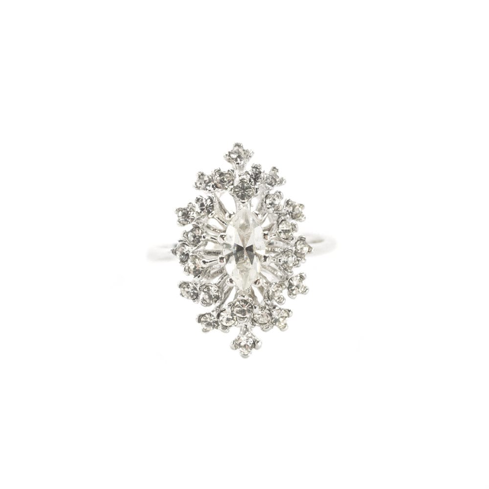 Vintage Ring Clear Swarovski Crystals 18k White Gold Silver Victorian Style Antique Womans Jewelry #R221 - Limited Stock - Never Worn