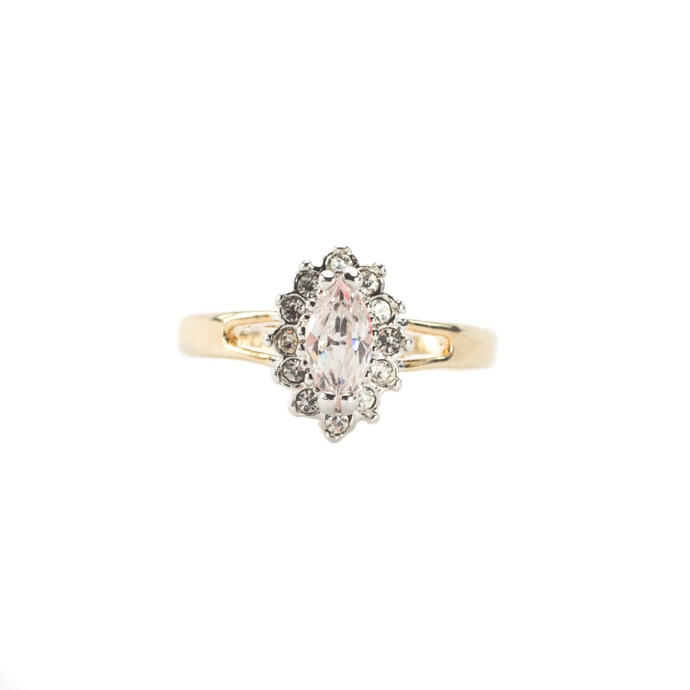 Vintage Ring Clear Cubic Zirconia 18kt Gold Womans Engagement Antique Jewlery CZ Handmade #R1314  - Limited Stock - Never Worn