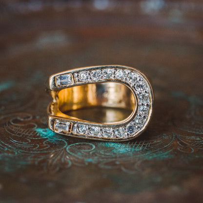 Men's Vintage Ring Equestrian Ring Horseshoe with Austrian Crystals Handcrafted 18k Gold R2541