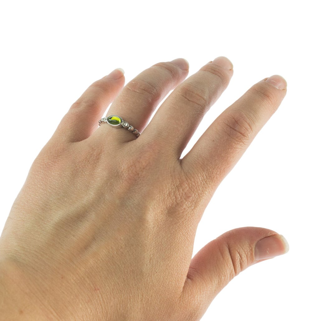 Vintage Ring Peridot Cabochon and Clear Crystal 18kt Gold Antique Womans Ring R2683 - Limited Stock - Never Worn