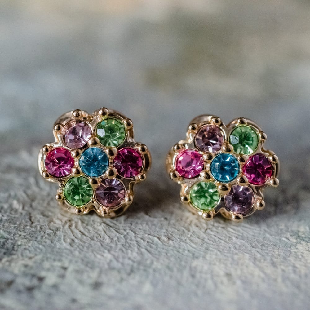 Vintage Earrings Pastel Flower Pierced Earrings 18k Gold E3024 - Limited Stock - Never Worn