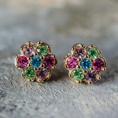 Vintage Earrings Pastel Flower Pierced Earrings 18k Gold E3024 - Limited Stock - Never Worn
