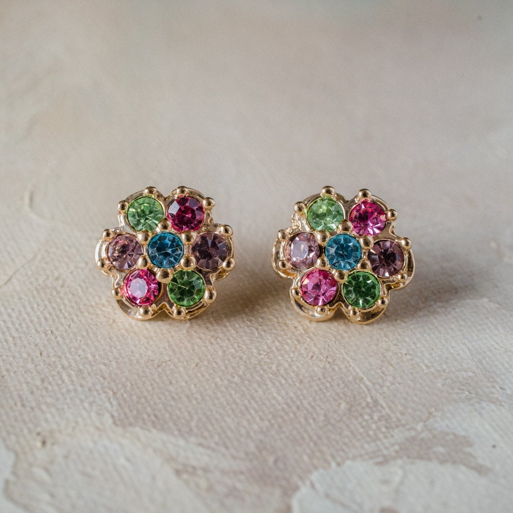 Vintage Earrings Pastel Flower Pierced Earrings 18k Gold E3024 - Limited Stock - Never Worn