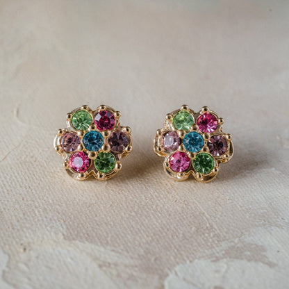 Vintage Earrings Pastel Flower Pierced Earrings 18k Gold E3024 - Limited Stock - Never Worn