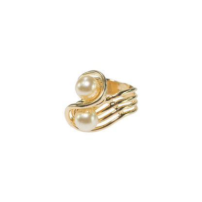 Vintage 1970's Cream Glass Pearl Ring 18k Gold Antique Pearls Womans Jewelry Handmade Pearl R3033 - Limited Stock - Never Worn
