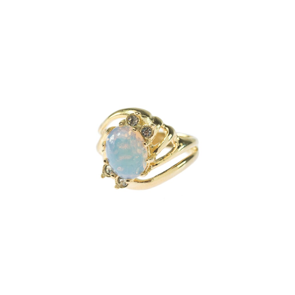 Vintage Ring Pinfire Opal Ring with Clear Swarovski Crystals 18k Gold Antique Womans Jewlery Handmade #R1143 - Limited Stock - Never Worn