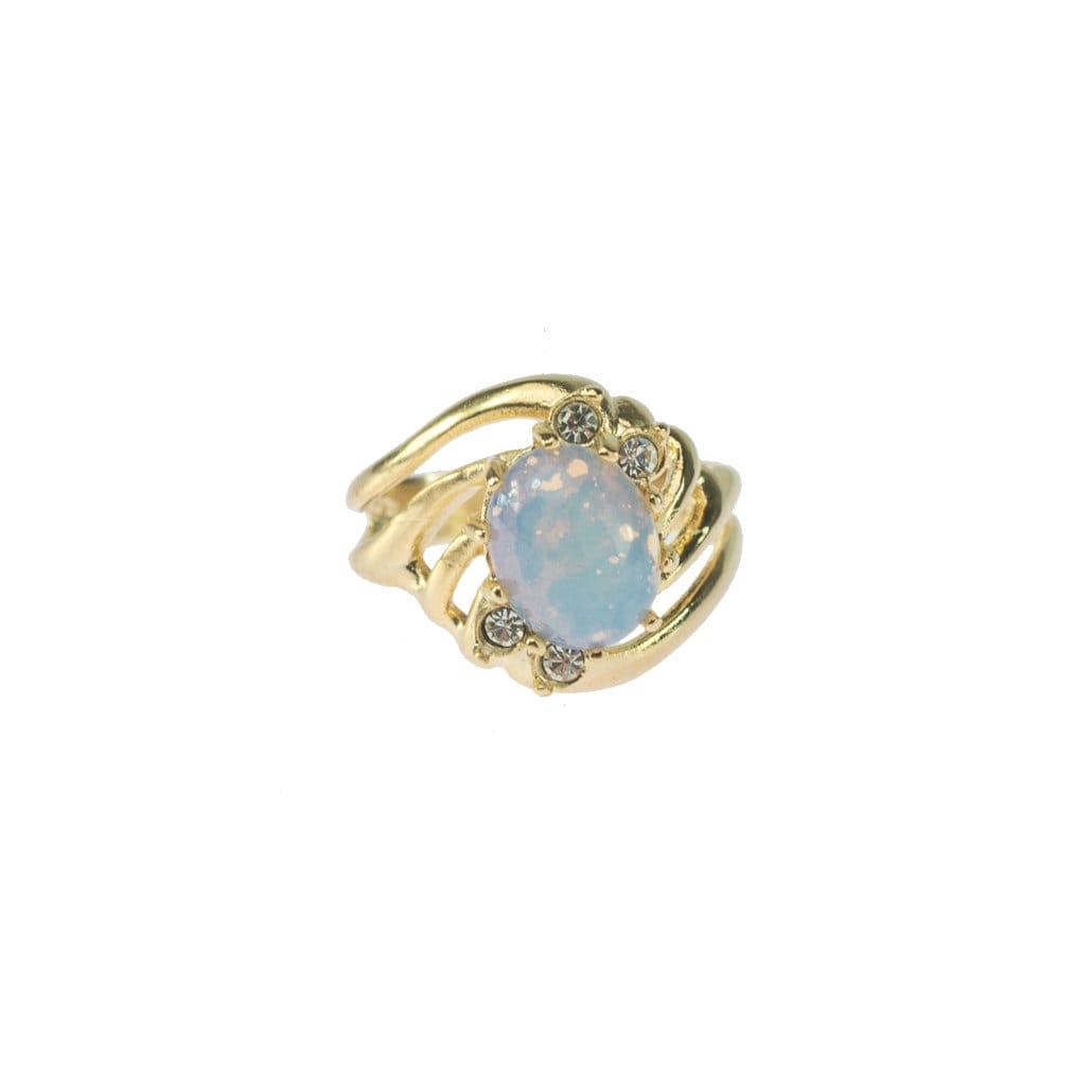 Vintage Ring Pinfire Opal Ring with Clear Swarovski Crystals 18k Gold Antique Womans Jewlery Handmade #R1143 - Limited Stock - Never Worn