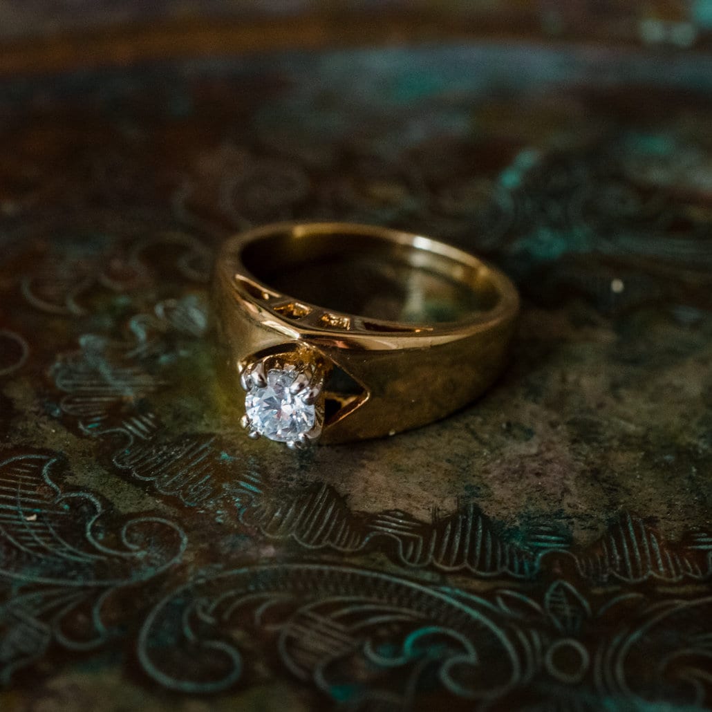 Vintage Ring 18kt Gold Swarovski Crystal Engagement Ring Womans Antique Gold Jewelry Engage R1002 - Limited Stock - Never Worn