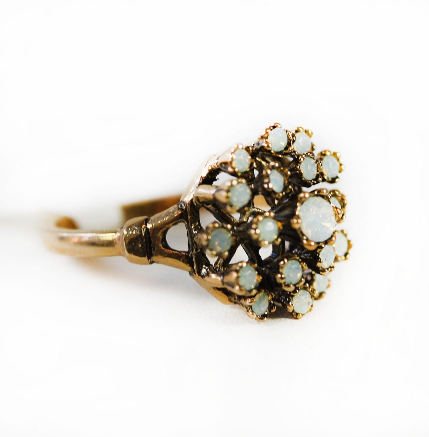 Vintage Ring Pinfire Opal Cluster Antique 18k Gold Cocktail Ring Womans Jewlery Opal Handmade Rings R108 - Limited Stock - Never Worn