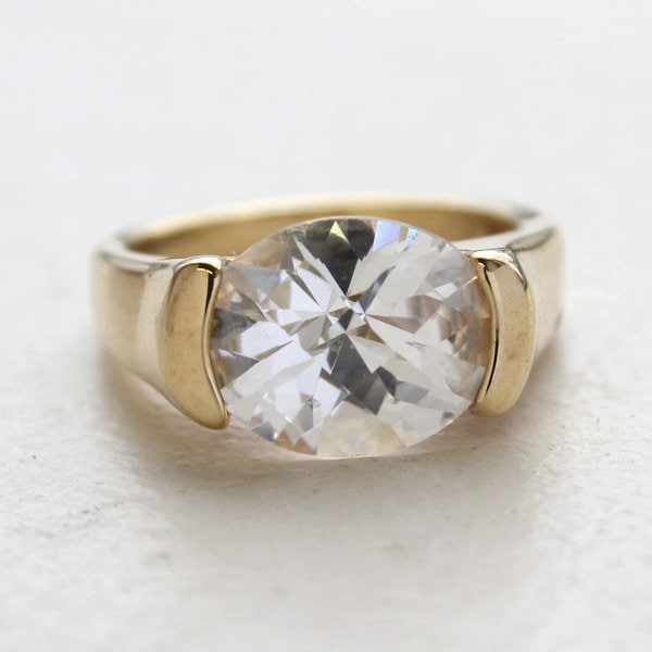 Vintage Clear Austrian Crystal Ring - 18k Yellow Gold Electroplated - Checkerboard Cut - Made in USA jewelry image 1