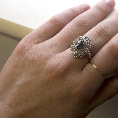 Vintage Ring Sapphire and Clear Swarovski Crystal Cocktail Ring 18k White Gold Silver  R250 - Limited Stock - Never Worn