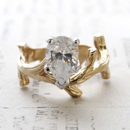 Vintage Ring Pear Shaped Cubic Zirconia 18k Gold Twig Style Engagement Ring R580 - Limited Stock - Never Worn