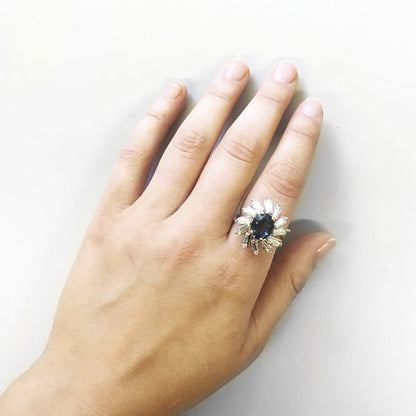 Vintage Ring Emerald and Clear Swarovski Crystal Cocktail Ring 18k Gold Made in the USA R1972-EY - Limited Stock - Never Worn