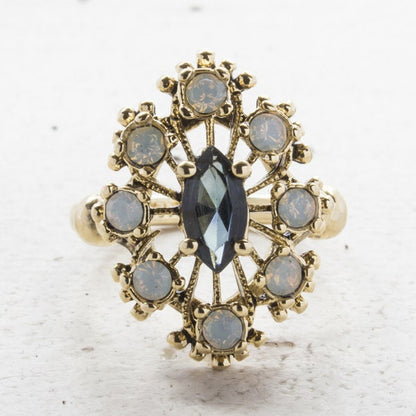 Vintage Ring Sapphire Swarovski Crystal and Pinfire Opal Cocktail Ring Antique 18k Gold  R250 - Limited Stock - Never Worn