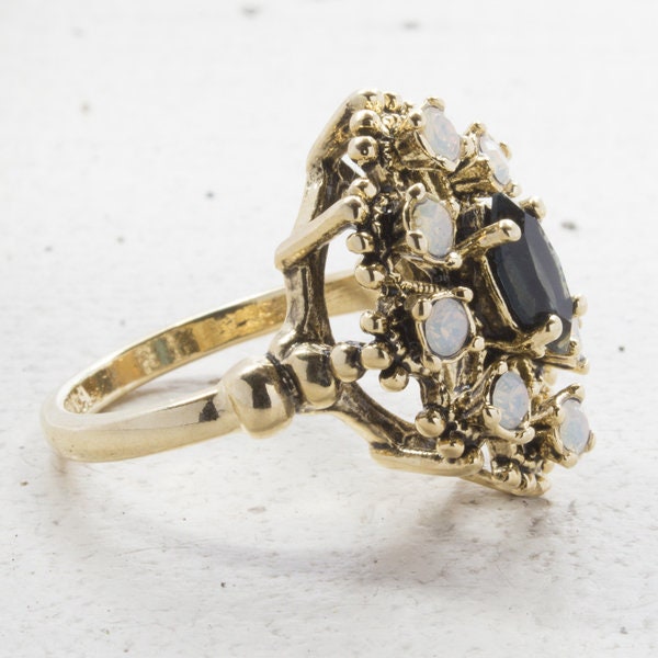 Vintage Ring Sapphire Swarovski Crystal and Pinfire Opal Cocktail Ring Antique 18k Gold  R250 - Limited Stock - Never Worn