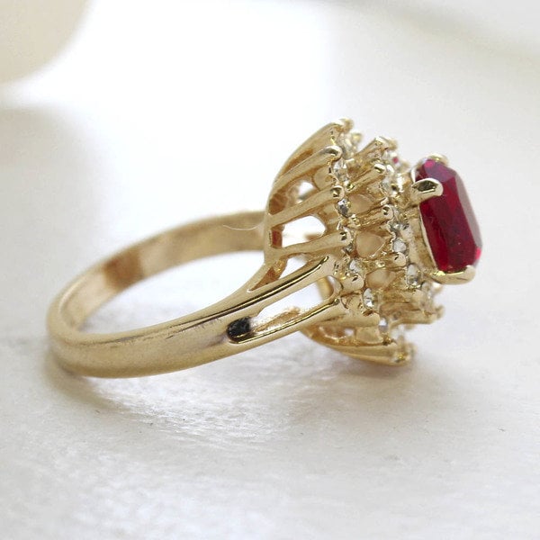 Vintage Ring Ruby and Clear Swarovski Crystal Cocktail Ring 18k Gold Antique Womans Jewelry R1352 - Limited Stock - Never Worn