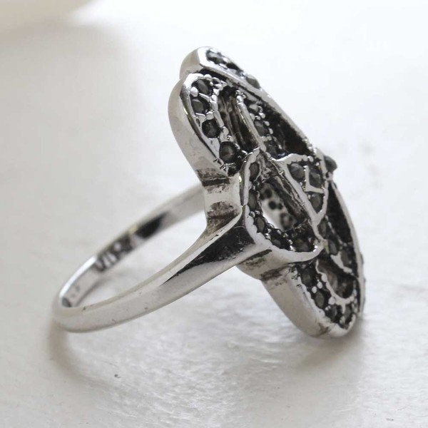 Vintage Ring Genuine Marcasite Cocktail Ring 18k Antique White Gold Silver  R1861 - Limited Stock - Never Worn