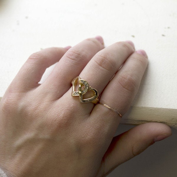 A Vintage Ring Clear Swarovski Crystal Double Heart Ring 18k Gold  R2767 Antique Rings - Limited Stock - Never Worn