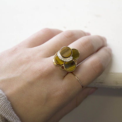 A Vintage Ring Genuine Tiger Eye Cocktail Ring 18k Gold Antique Tigerseye Womans Handmade Jewelry R282 - Limited Stock - Never Worn