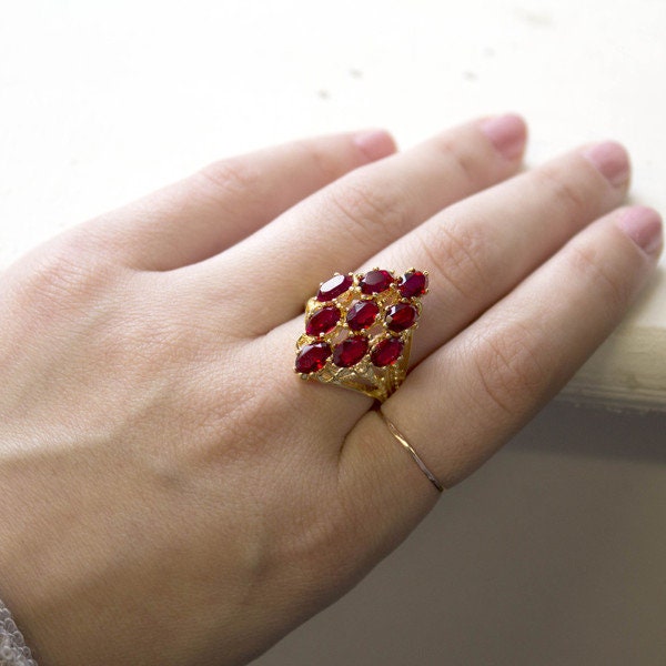 Vintage Ring Sapphire Austrian Crystal Cocktail Ring 18k Gold  R284 - Limited Stock - Never Worn