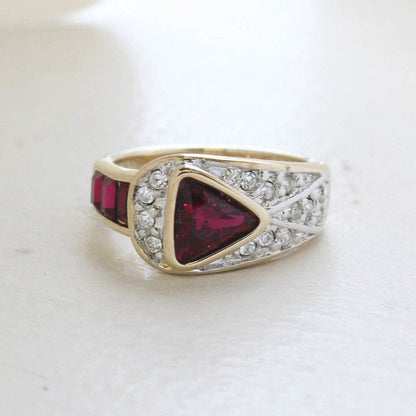 Vintage Ring Ruby and Clear Swarovski Crystal Pavé Ring 18k Gold Made in the USA R2932 - Limited Stock - Never Worn