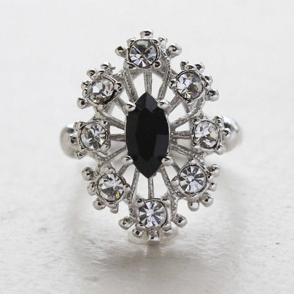 Vintage Ring Black and Clear Swarovski Crystal Cocktail Ring 18k White Gold Silver  R250 - Limited Stock - Never Worn