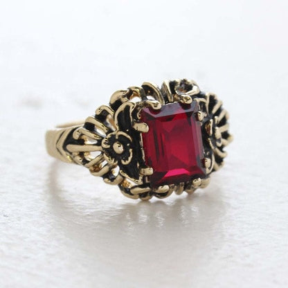 Vintage Ring Ruby Swarovski Crystal Filigree Ring 18k Antique Gold Womans Jewelry R1368 - Limited Stock - Never Worn