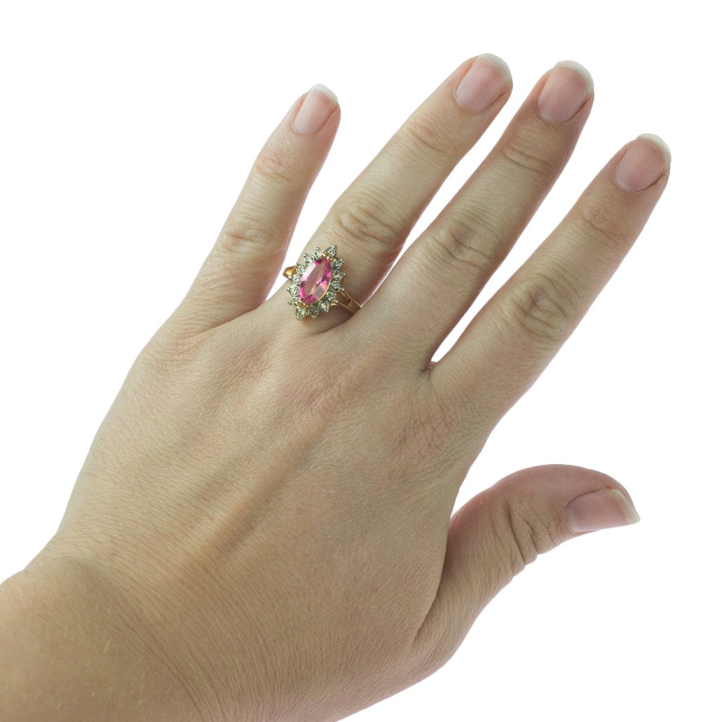 Vintage Ring Smoke Topaz and Clear Swarovski Crystals 18k Gold Plated Antique Womans Jewelry Topaz #R1891 - Limited Stock - Never Worn
