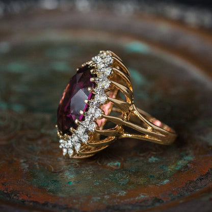 Vintage Ring Amethyst and Clear Swarovski Crystal Cocktail Ring 18k Gold  #R618 - Limited Stock - Never Worn