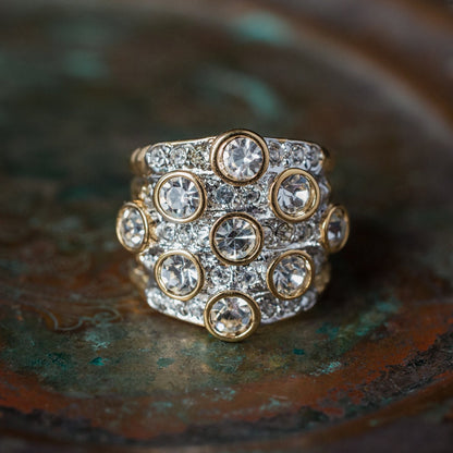 Vintage Ring Pave Clear Swarovski Crystal Ring 18k Gold Antique for Women R3111 - Limited Stock - Never Worn
