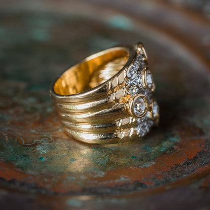 Vintage Ring Pave Clear Swarovski Crystal Ring 18k Gold Antique for Women R3111 - Limited Stock - Never Worn