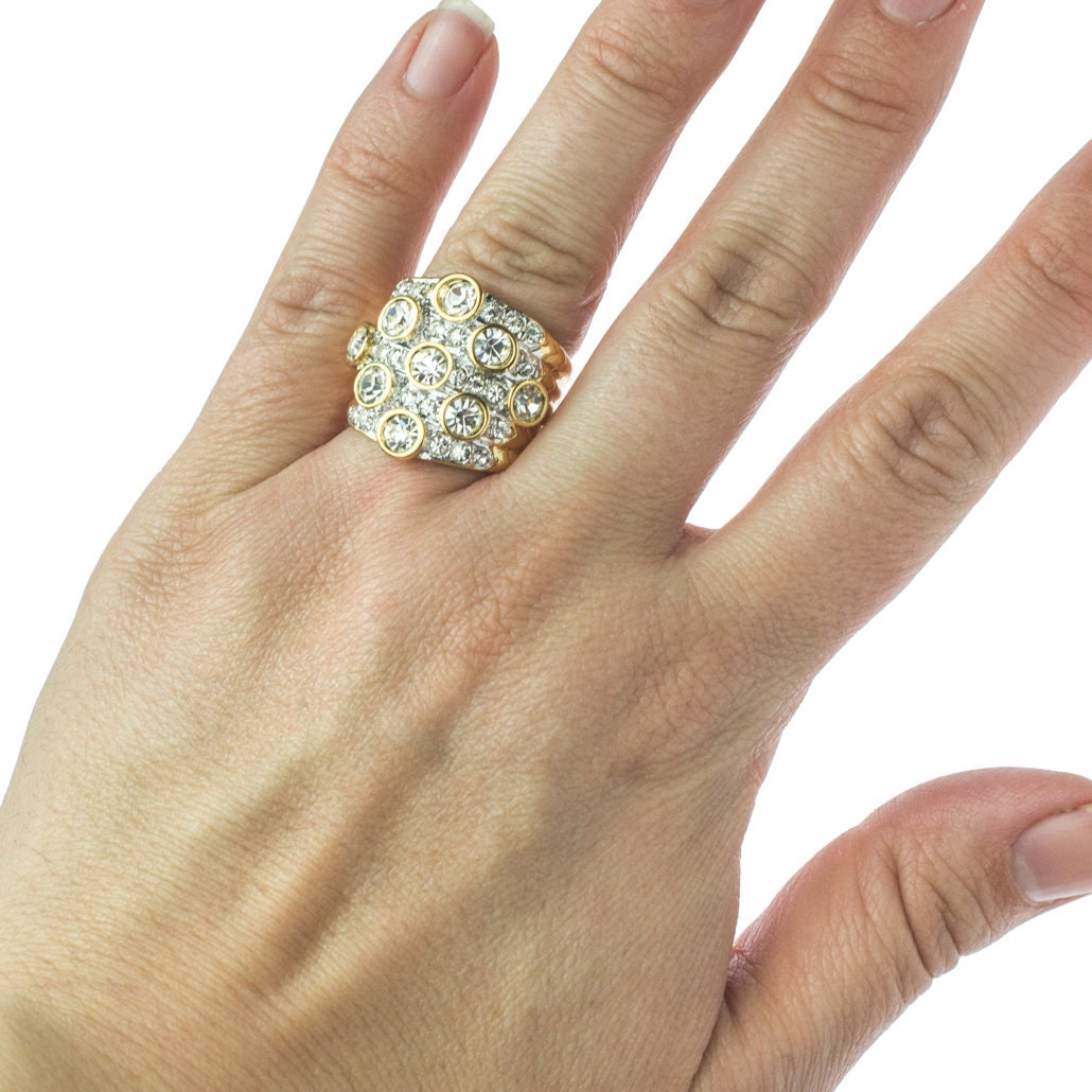 Vintage Ring Pave Clear Swarovski Crystal Ring 18k Gold Antique for Women R3111 - Limited Stock - Never Worn