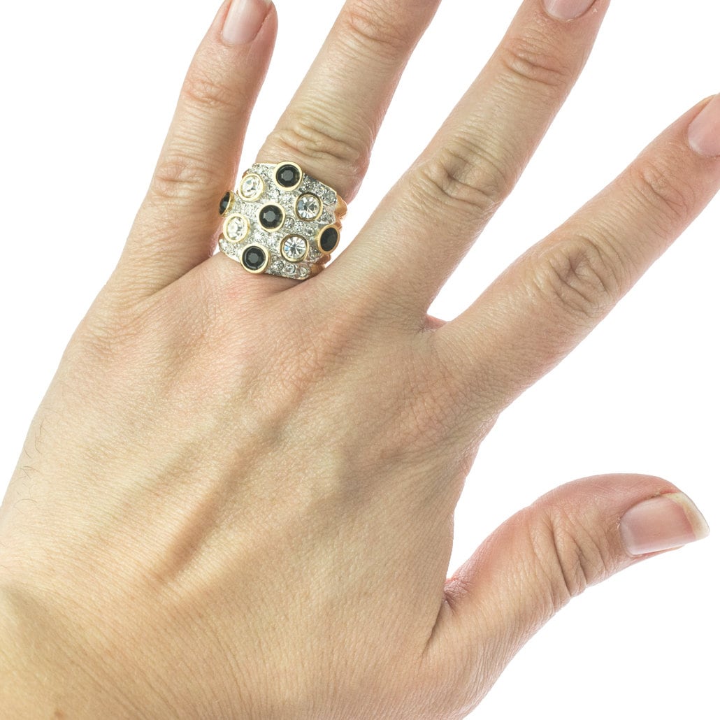Vintage Ring Pave Black and Clear Swarovski Crystal Ring 18k Gold  R3111 - Limited Stock - Never Worn